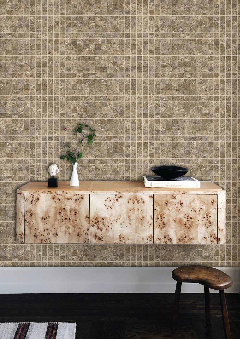 Brown Mosaic Wallpaper Mural Hallway