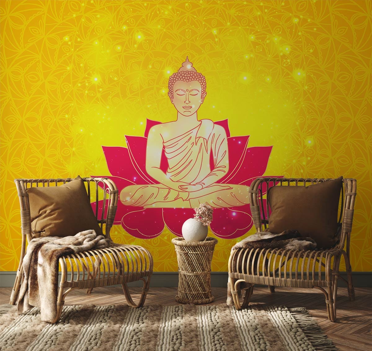 Buddha Meditate Religious Wallpaper Design