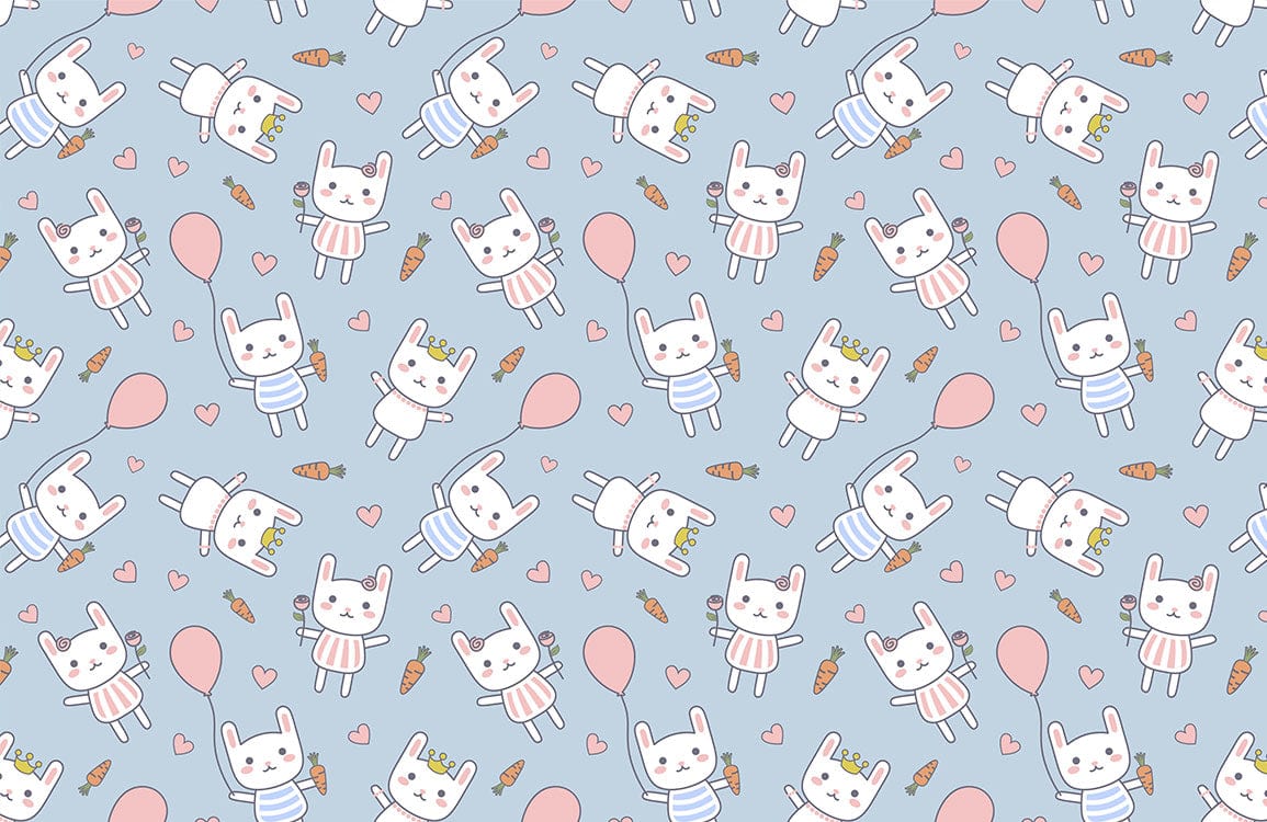 Bunny & Ballons Cartoon Animal Wallpaper Art Design