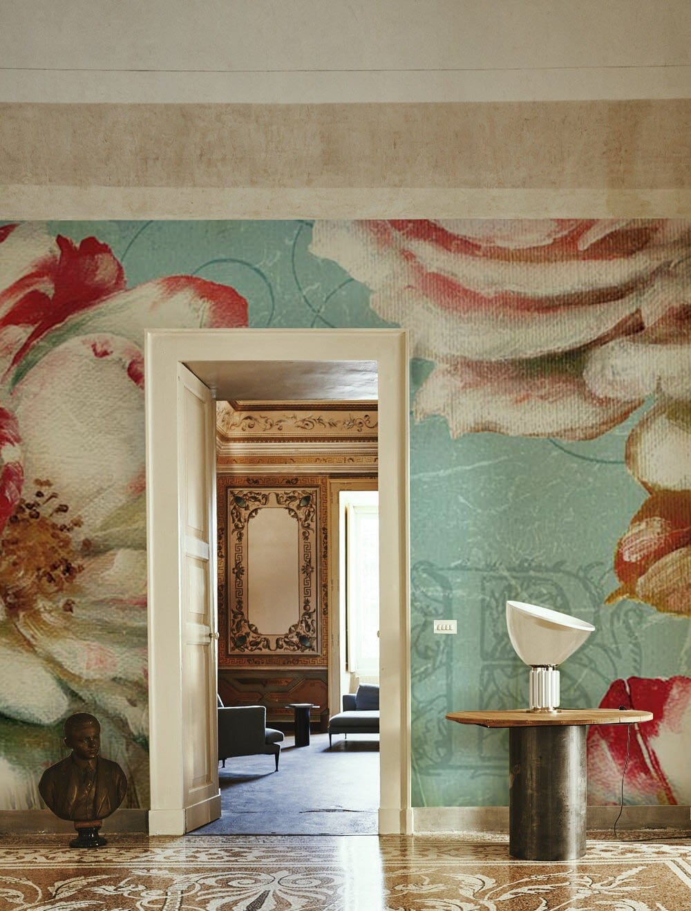 Vintage Floral Blossom Wallpaper in living room