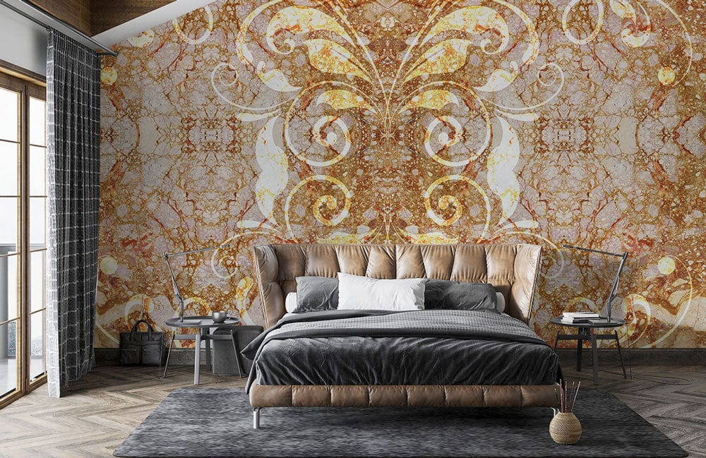 pattern on marble wall mural bedroom design