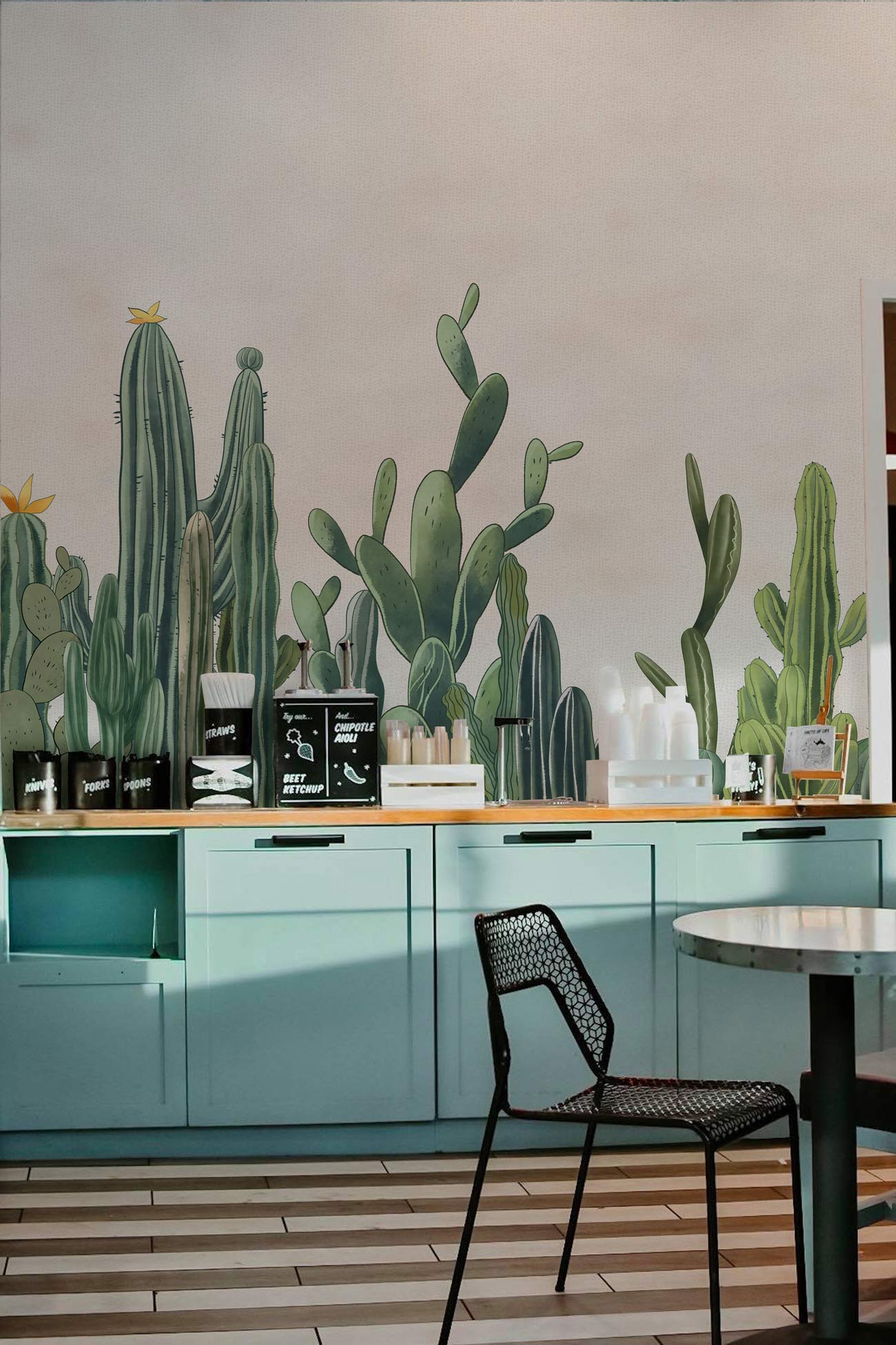 Desert Cactus Botanical Mural Wallpaper in dining area