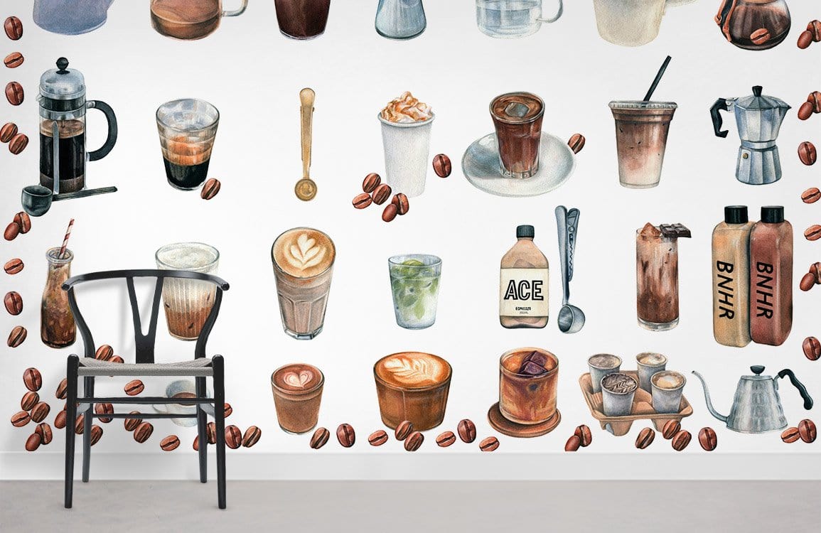 Vintage Coffee Shop Mural Wallpaper in kitchen