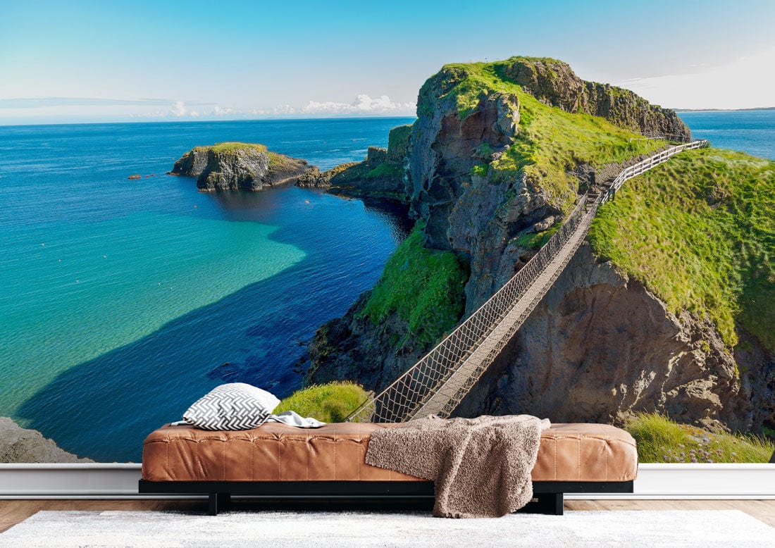 Wallpaper mural featuring the Carrick-a-Rede Rope Bridge Scenery for use in Hallway Decorations