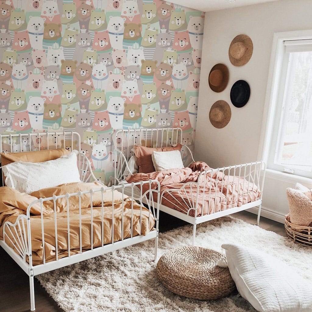 Colorful Animal Cartoon Nursery Mural Wallpaper in bedroom