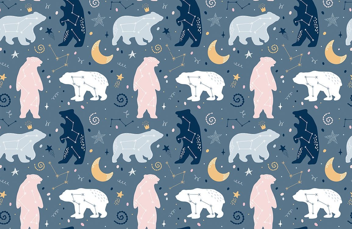 Whimsical Celestial Bear Mural Wallpaper in bedroom
