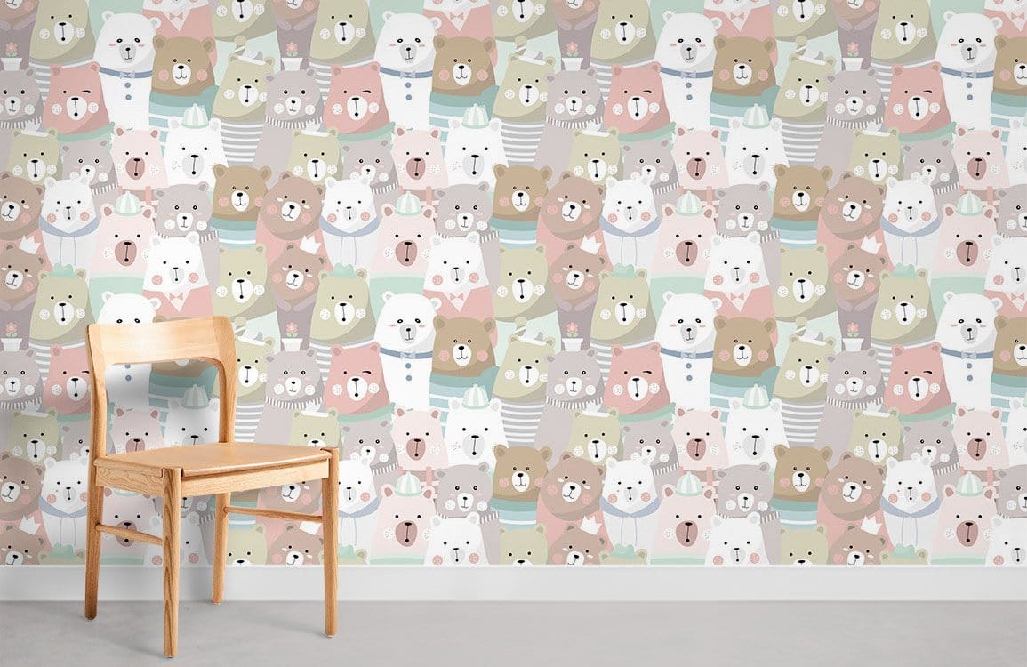 Colorful Animal Cartoon Nursery Mural Wallpaper in children's room
