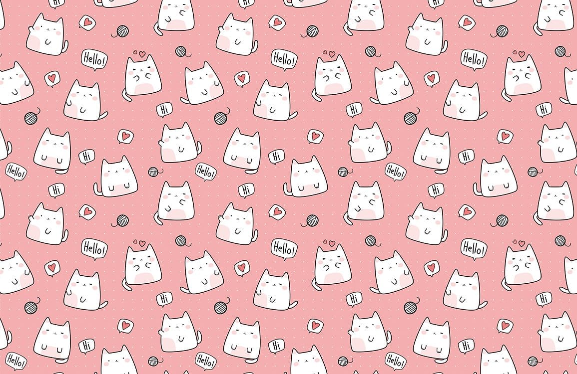 Cute Cat Pink Whimsical Mural Wallpaper
