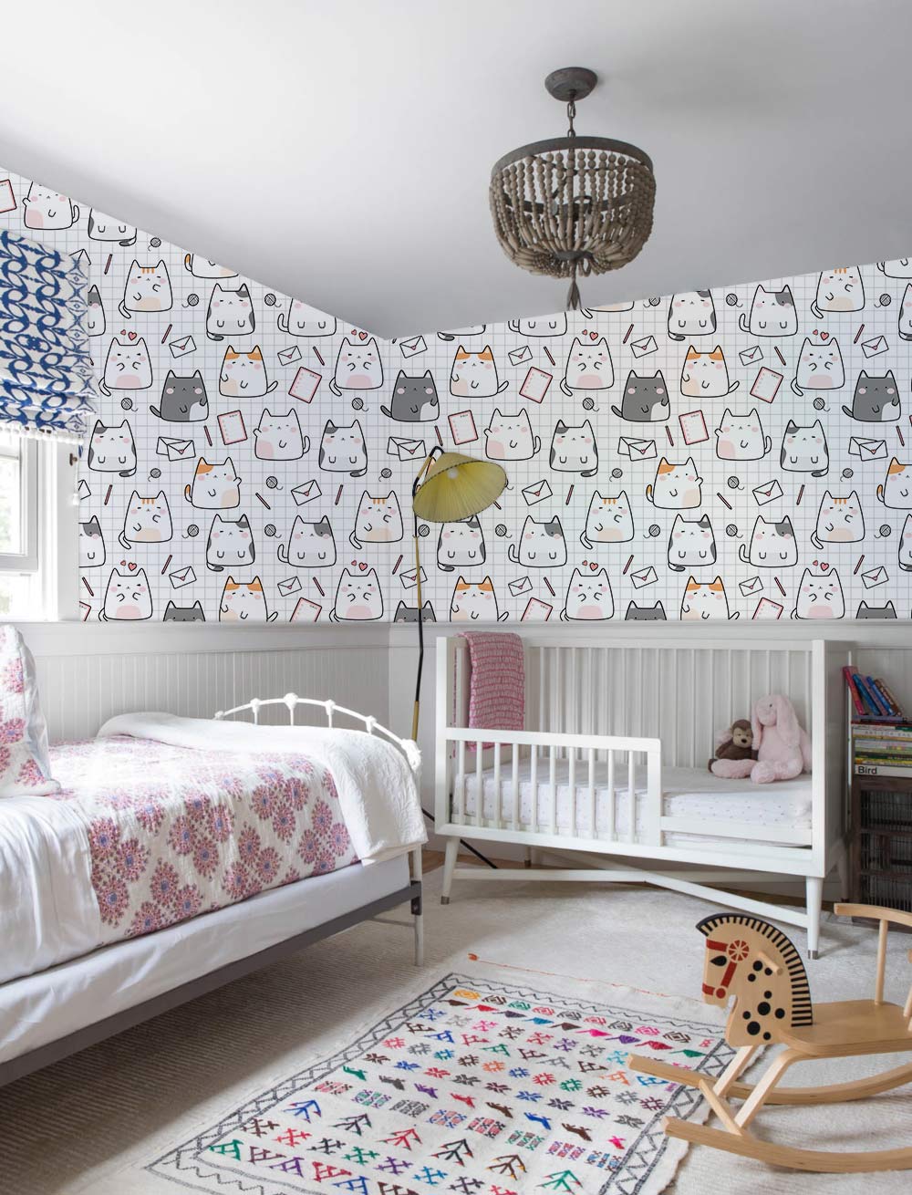 Cute Cat Cartoon Playful Mural Wallpaper in bedroom