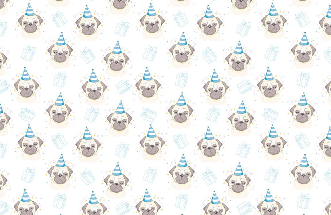 Cute Birthday Pug Pattern Mural Wallpaper