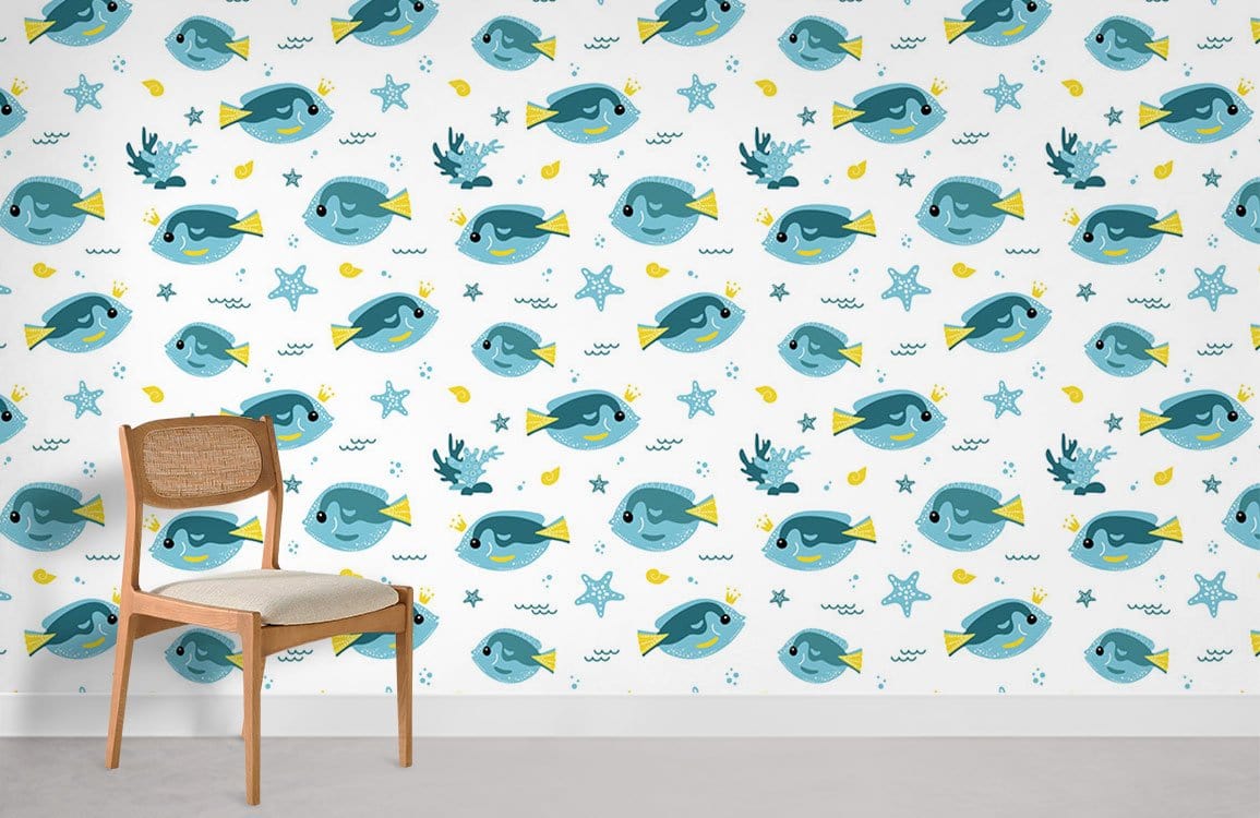 Playful Underwater Fish Kids Mural Wallpaper in playroom