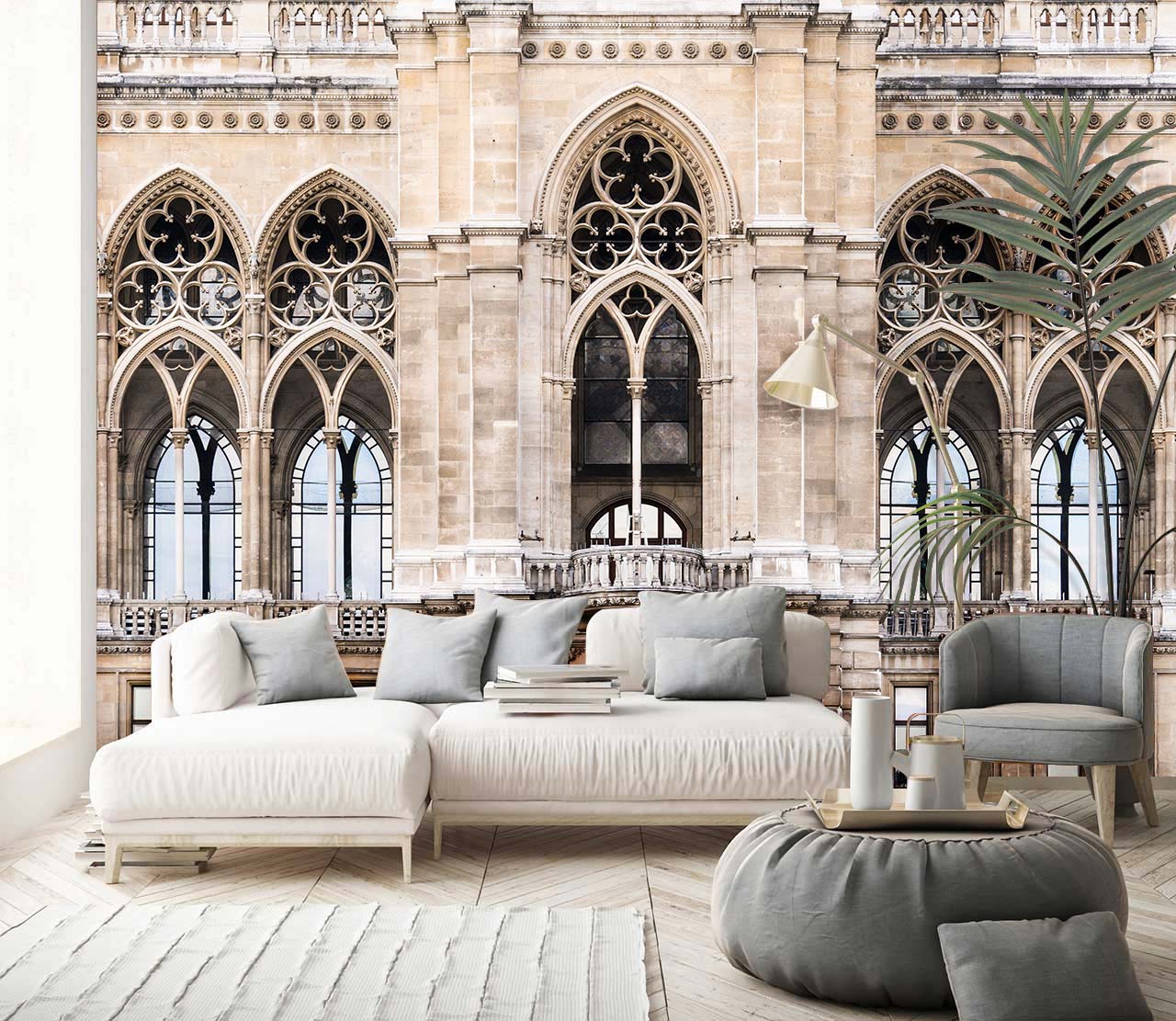 Carving Skeletonised Terrace Living Wallpaper Home Interior Decor