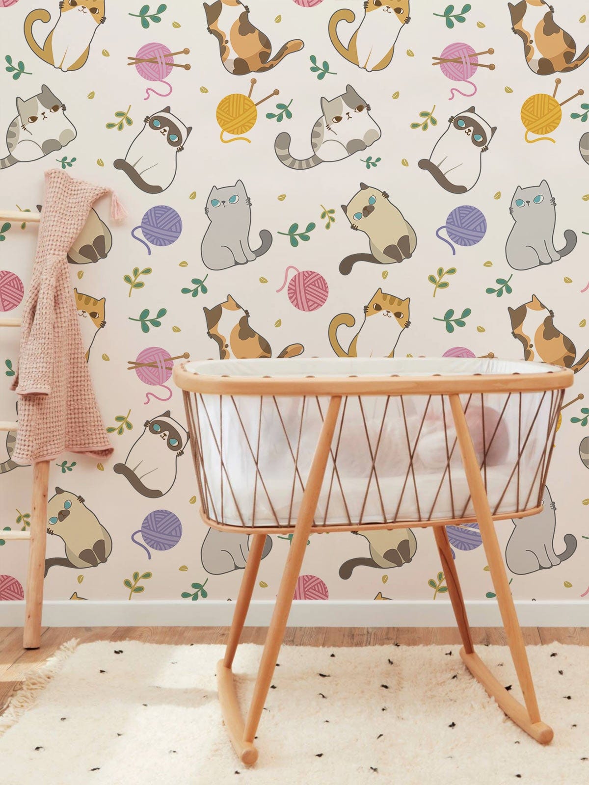 Whimsical Cat Playroom Mural Wallpaper in nursery