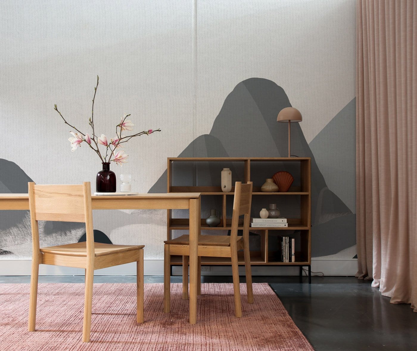 Study Room Featuring an Ink Mountains Wallpaper Mural