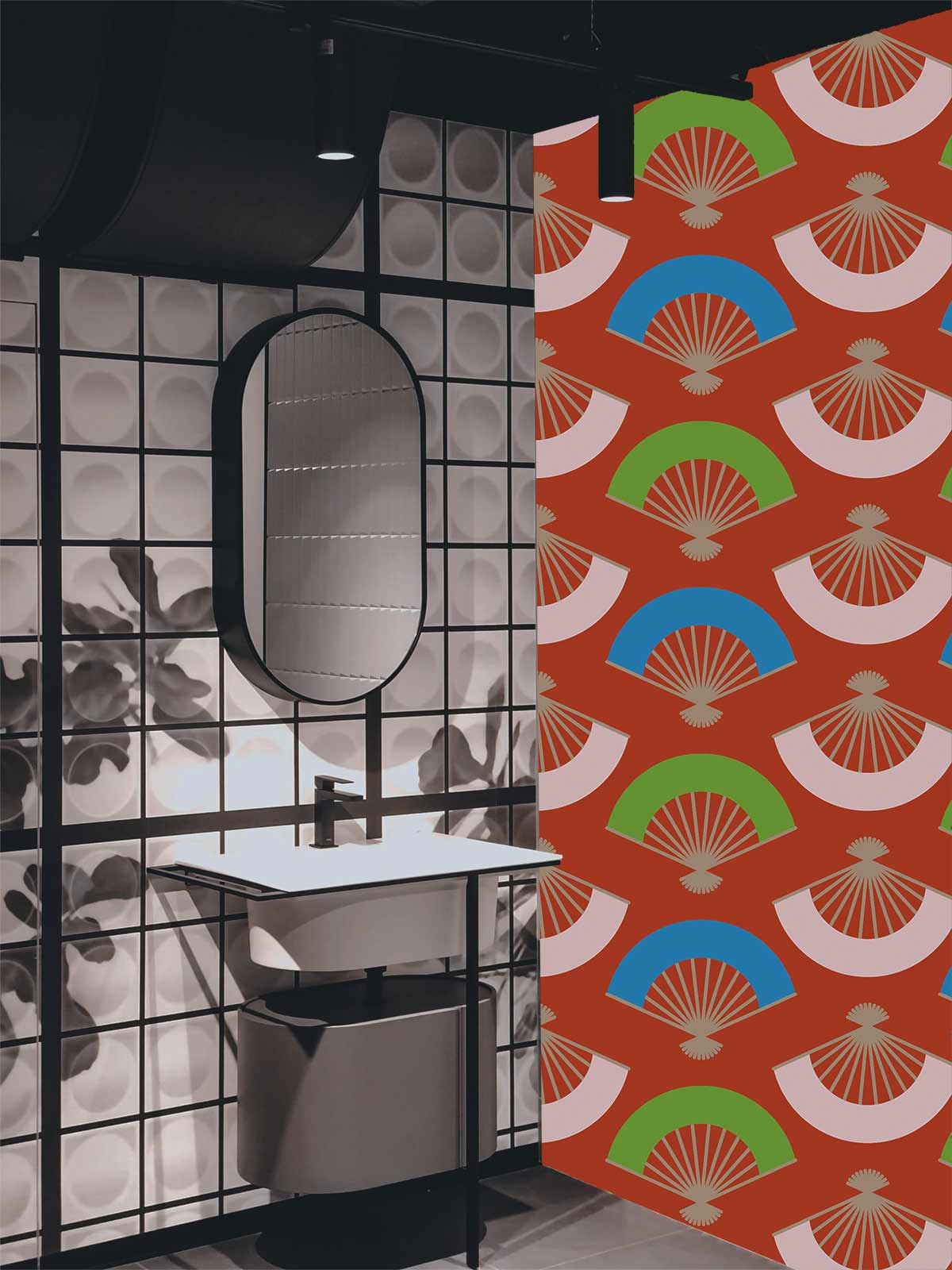 Chinese Fans Pattern Wall Mural Custom Design