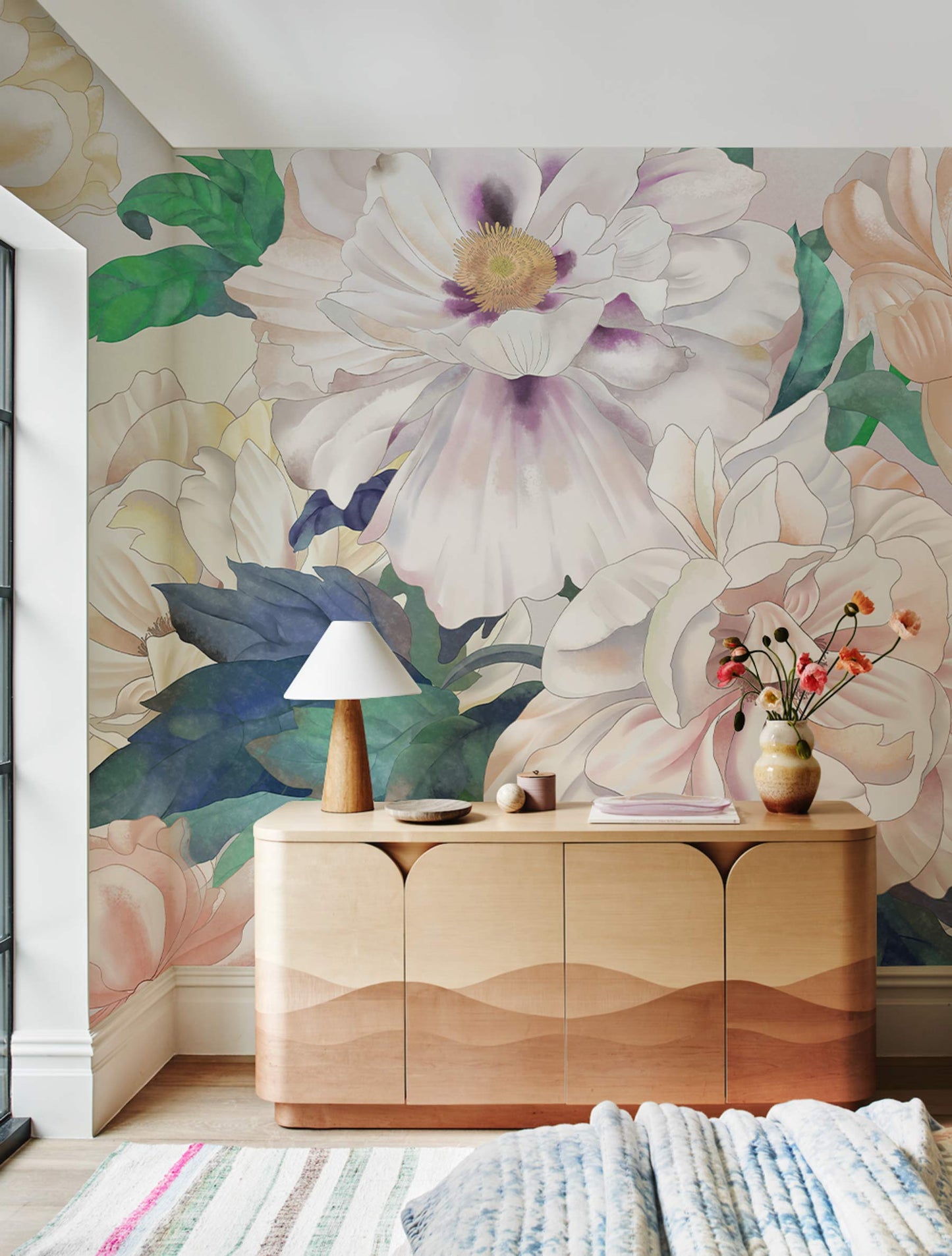 Chinese Peony Flower Wallpaper Mural Aesthetic Design