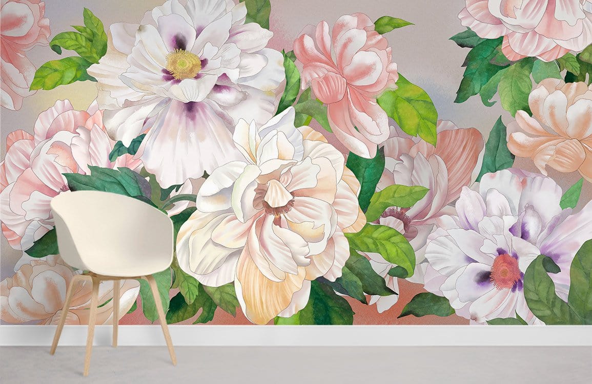 Chinese Peony Flower Wallpaper Mural Art Design