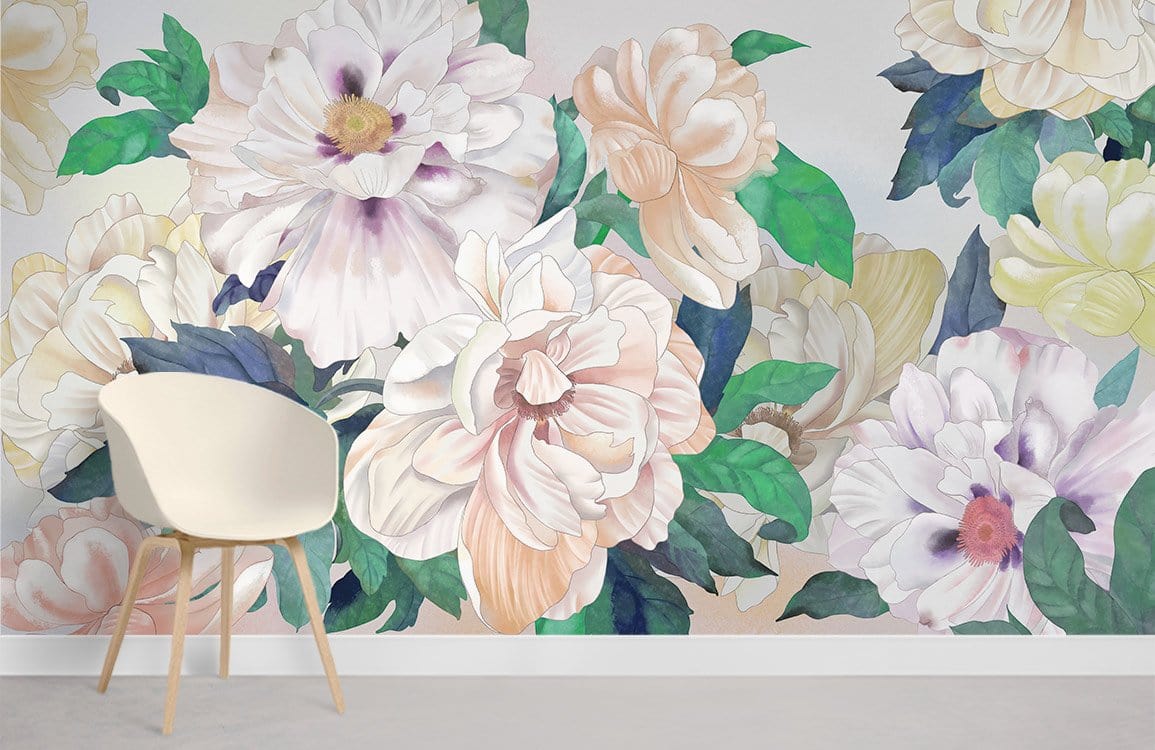 Elegant Large Watercolor Floral Mural Wallpaper | Ever Wallpaper ...