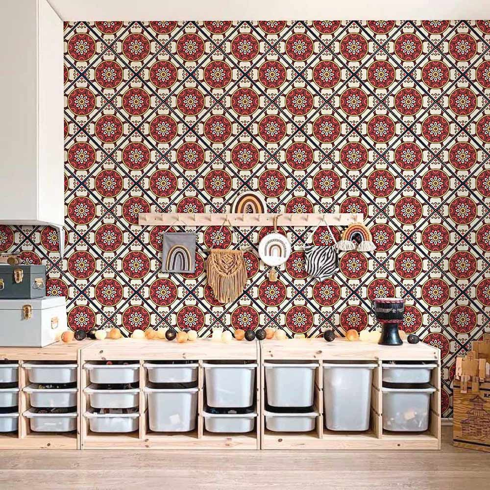 Wallpaper with a repeating pattern and polka dots as a unique design option