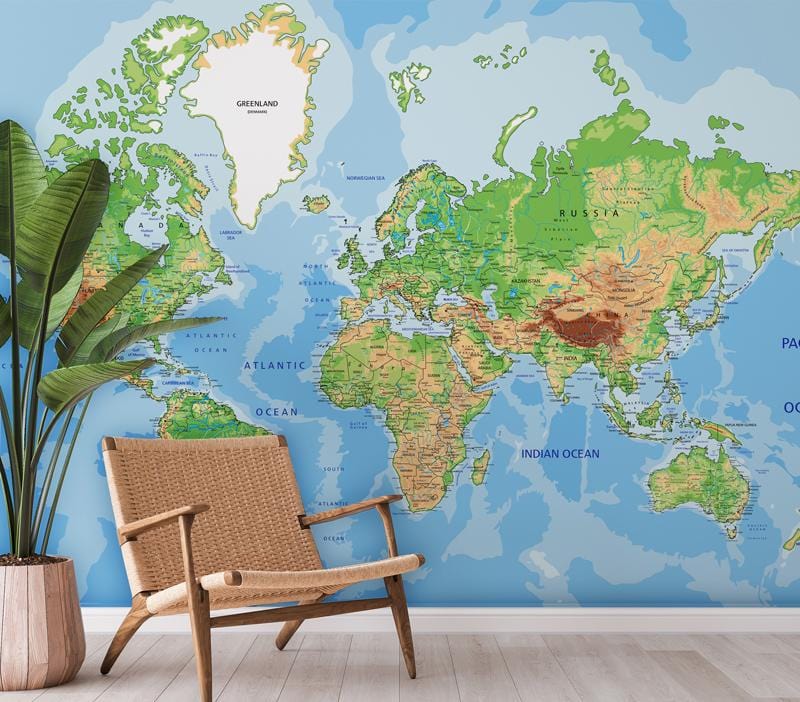 Designer World Map Wall Mural in office