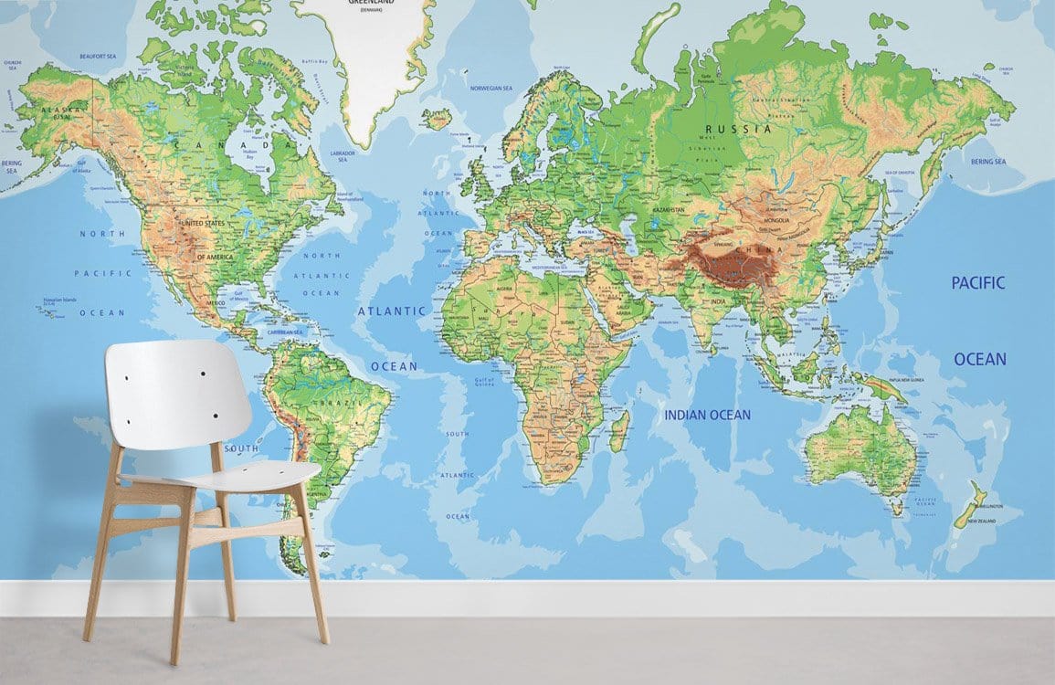 Designer World Map Wall Mural in classroom
