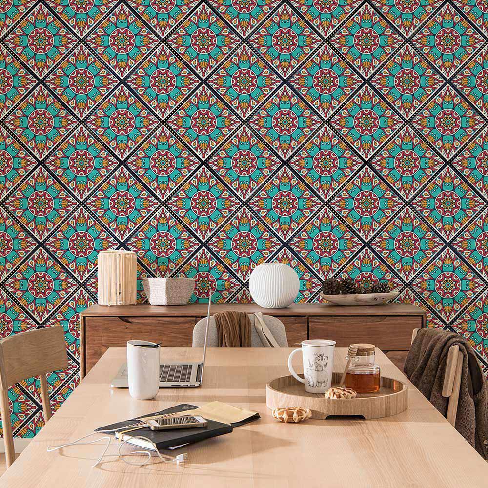 mural of rotating flowers in a vintage style for the living room