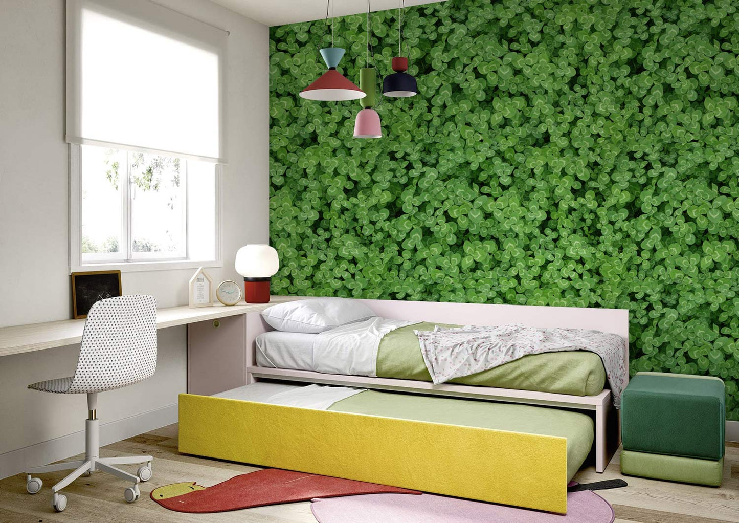 Bedroom Wallpaper Mural Featuring Clover Plants