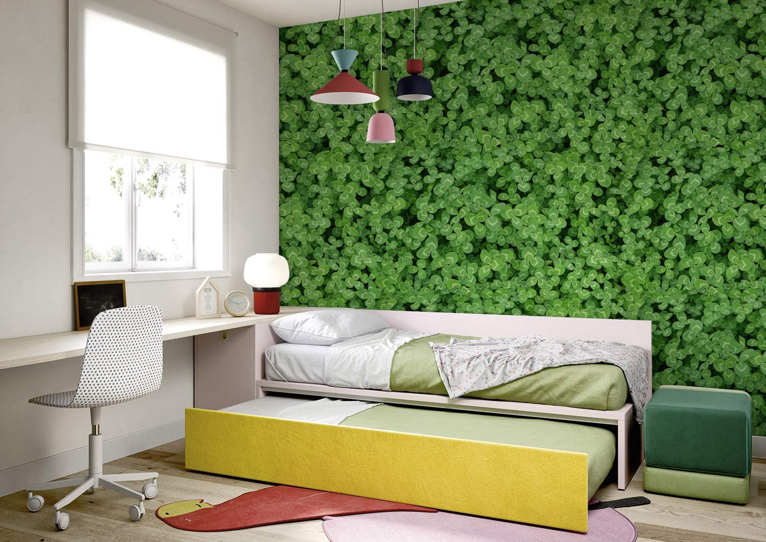 Bedroom Wallpaper Mural Featuring Clover Plants