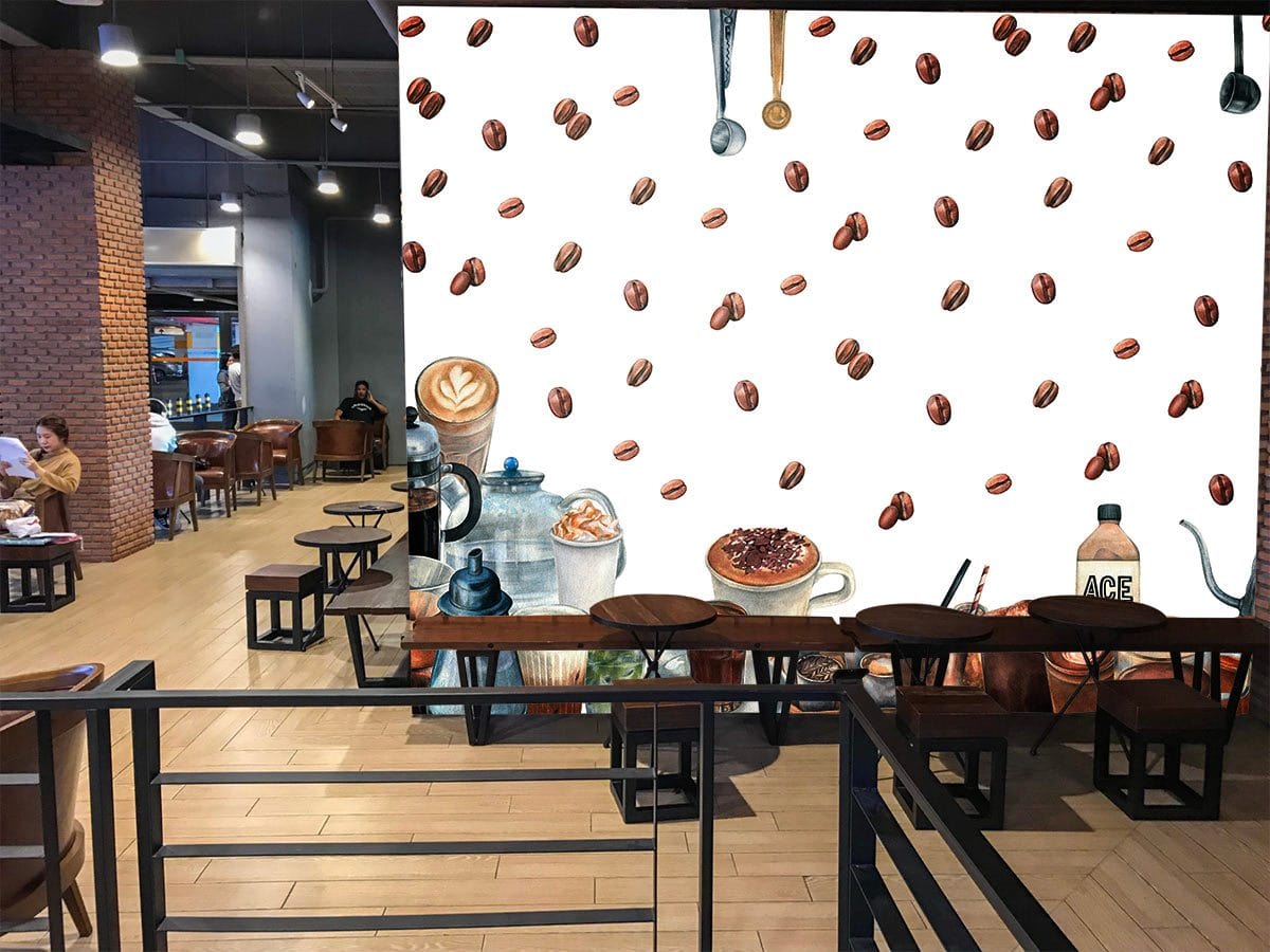 Artistic Coffee Delight Kitchen Mural Wallpaper in restaurant setting