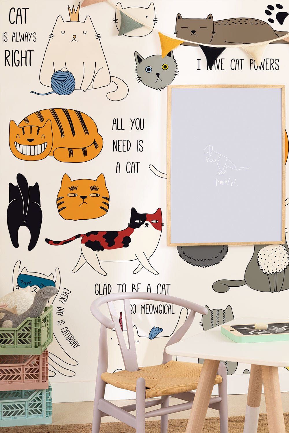 custom multi-color cat pattern wallpaper mural for study room