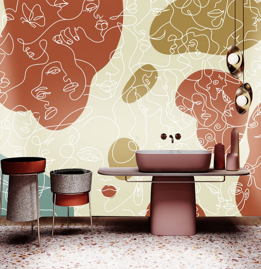 It's perfect for use as bathroom décor, this wallpaper mural features a multicoloured abstract design made up of portrait lines.