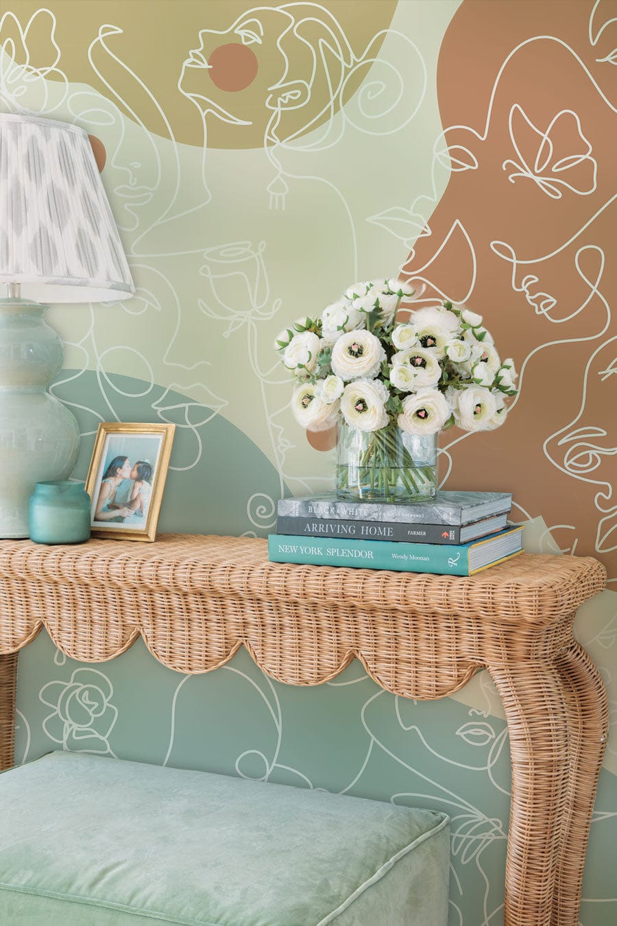 A Portrait Wallpaper Mural Featuring Lines of Colorful Abstraction, Just Right for a Powder Room