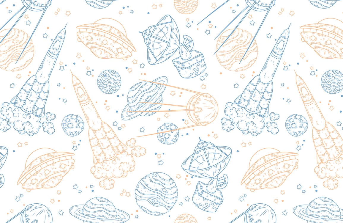 Whimsical Space Adventure Kids Wall Mural