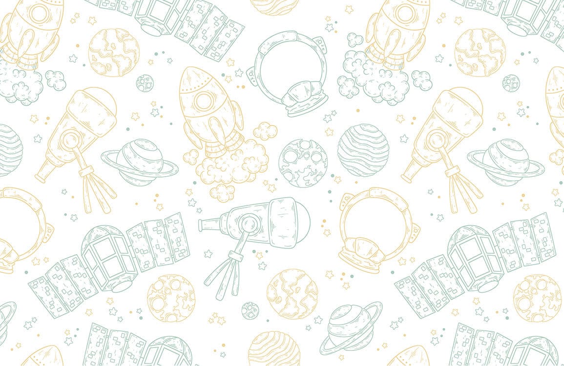 Whimsical Space Adventure Kids Wallpaper Mural in playroom