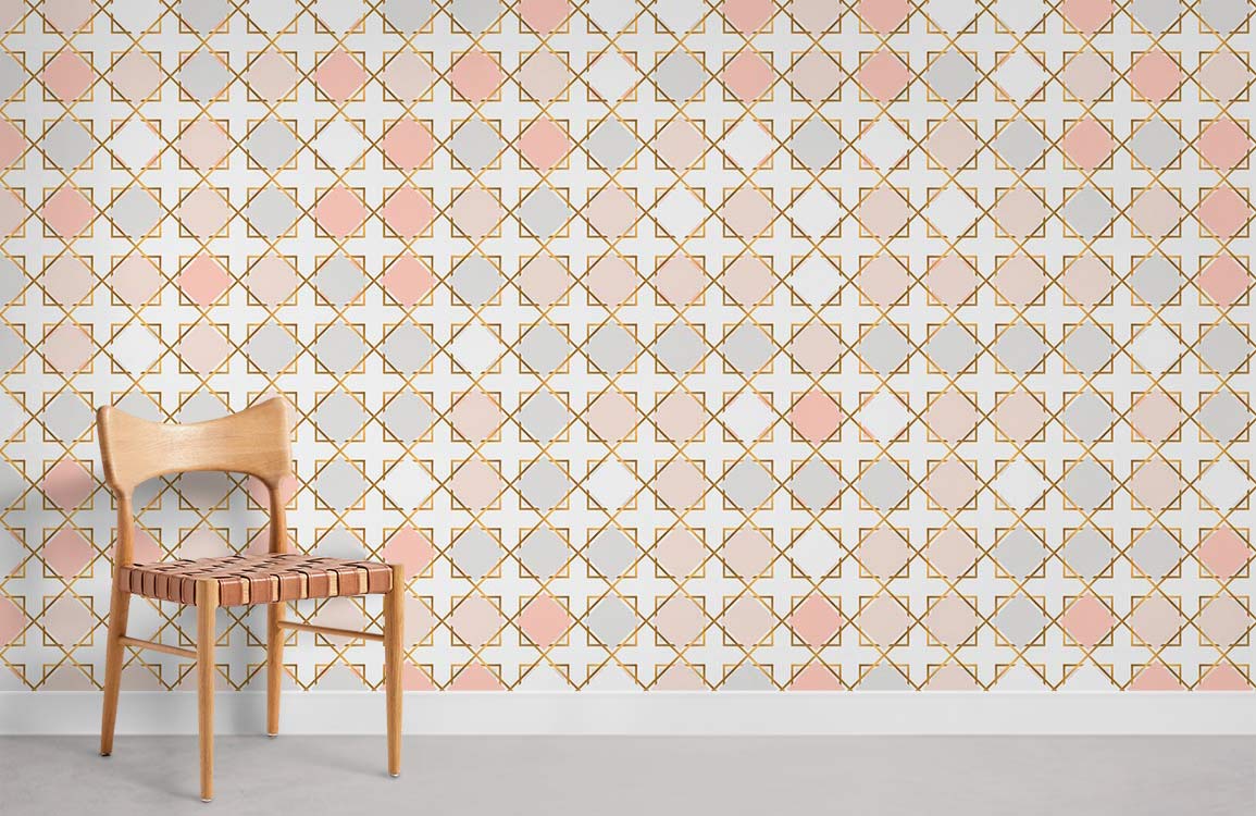 Geometric Pink Gold Modern Mural Wallpaper
