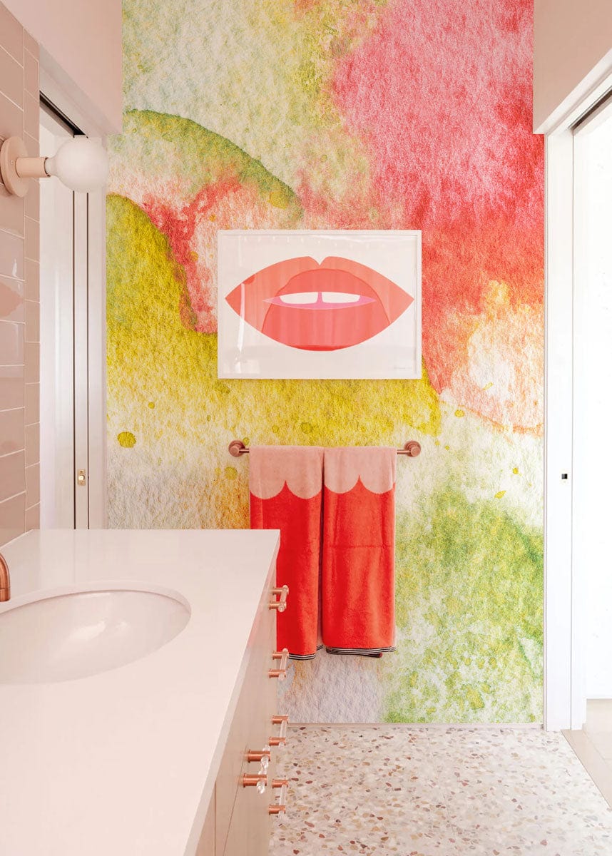 colorful watercolor wallpaper mural bathroom decor