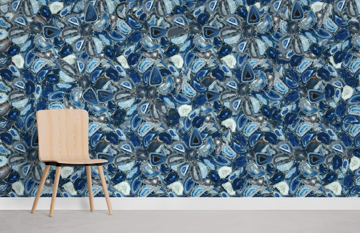 Abstract Gemstone Blue Geometric Mural Wallpaper