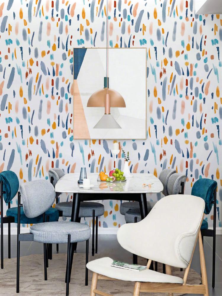 Colorful Abstract Brushstroke Wallpaper Mural in dining room