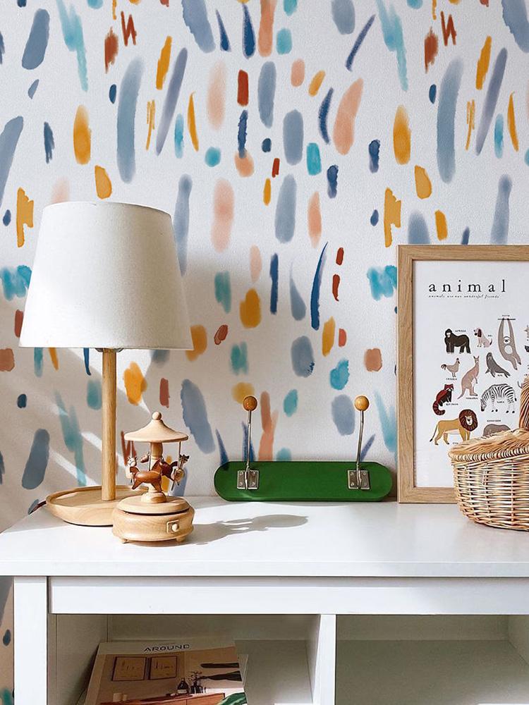 Colorful Abstract Brushstroke Wallpaper Mural in playroom