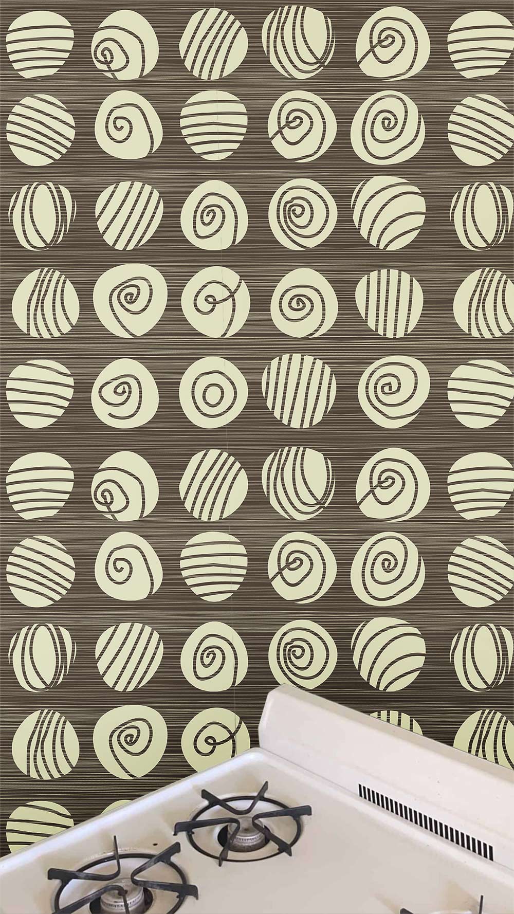 Neutral Abstract Spiral Pattern Mural Wallpaper in kitchen