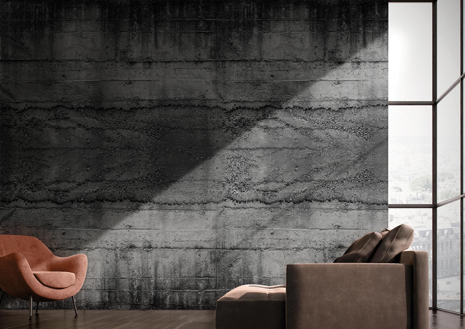 Industrial Chic Concrete Effect Mural Wallpaper in living room