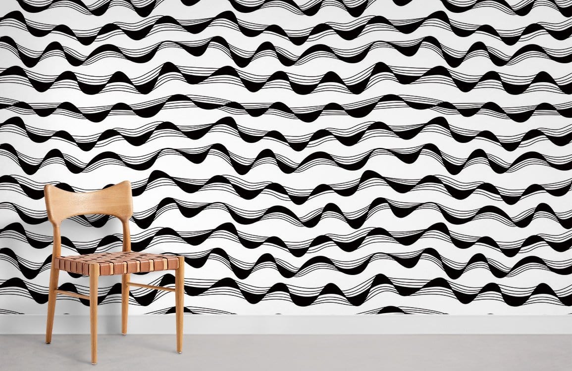 Modern Black White Wavy Mural Wallpaper
