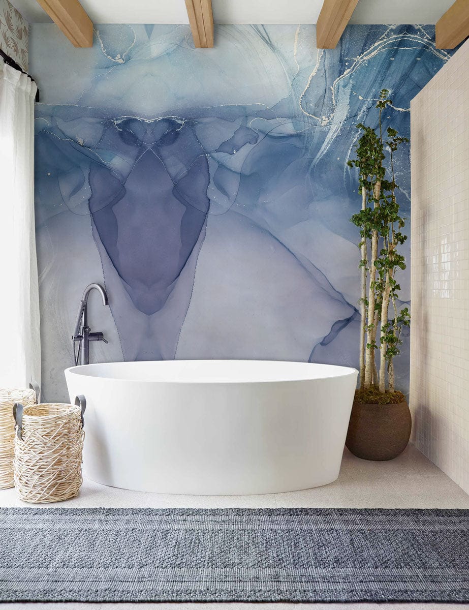 cool blue marble custom wallpaper mural for bathroom decoration