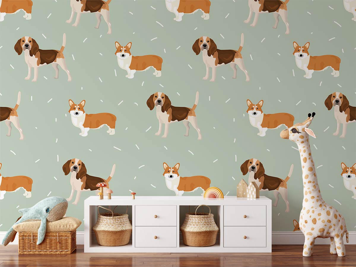 Corgi Pet Cartoon Animal Wallpaper Nursery Room