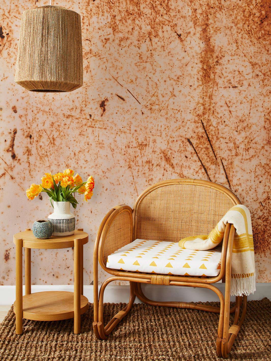 Rustic Orange Textured Wallpaper Mural in living room