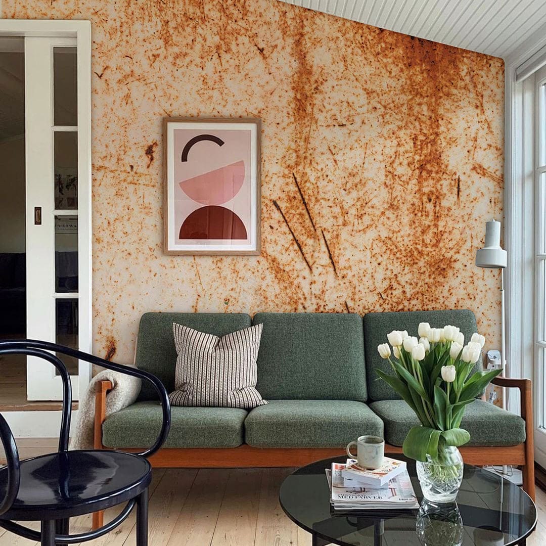 Rustic Orange Textured Wallpaper Mural in living room
