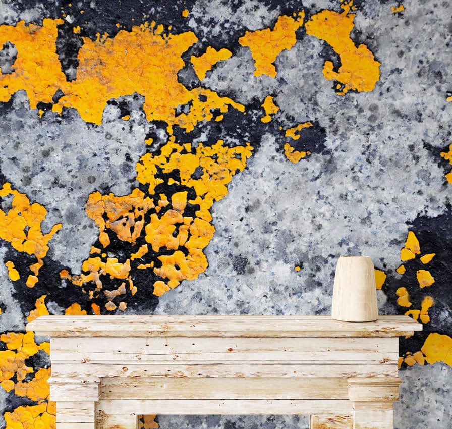 Wallpaper mural with a cracked golden block design for use in the hallway.