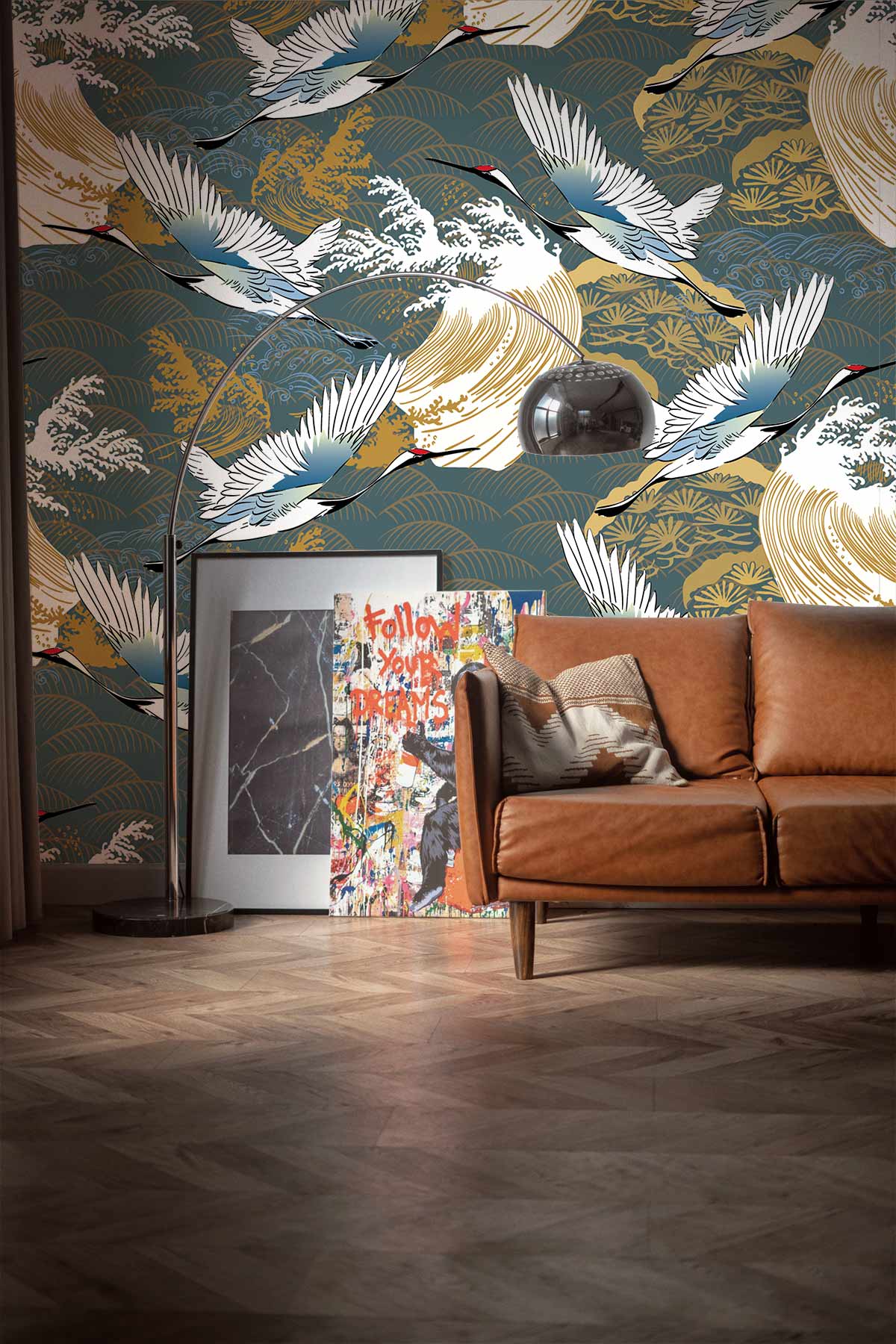 Cranes above Ocean Wallpaper Decoration Idea