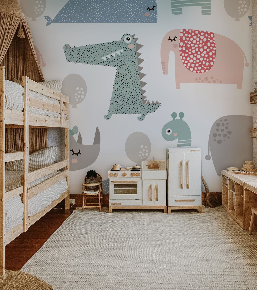 Animal Cartoon Wall Mural Paper for Use in Decorating Bedrooms