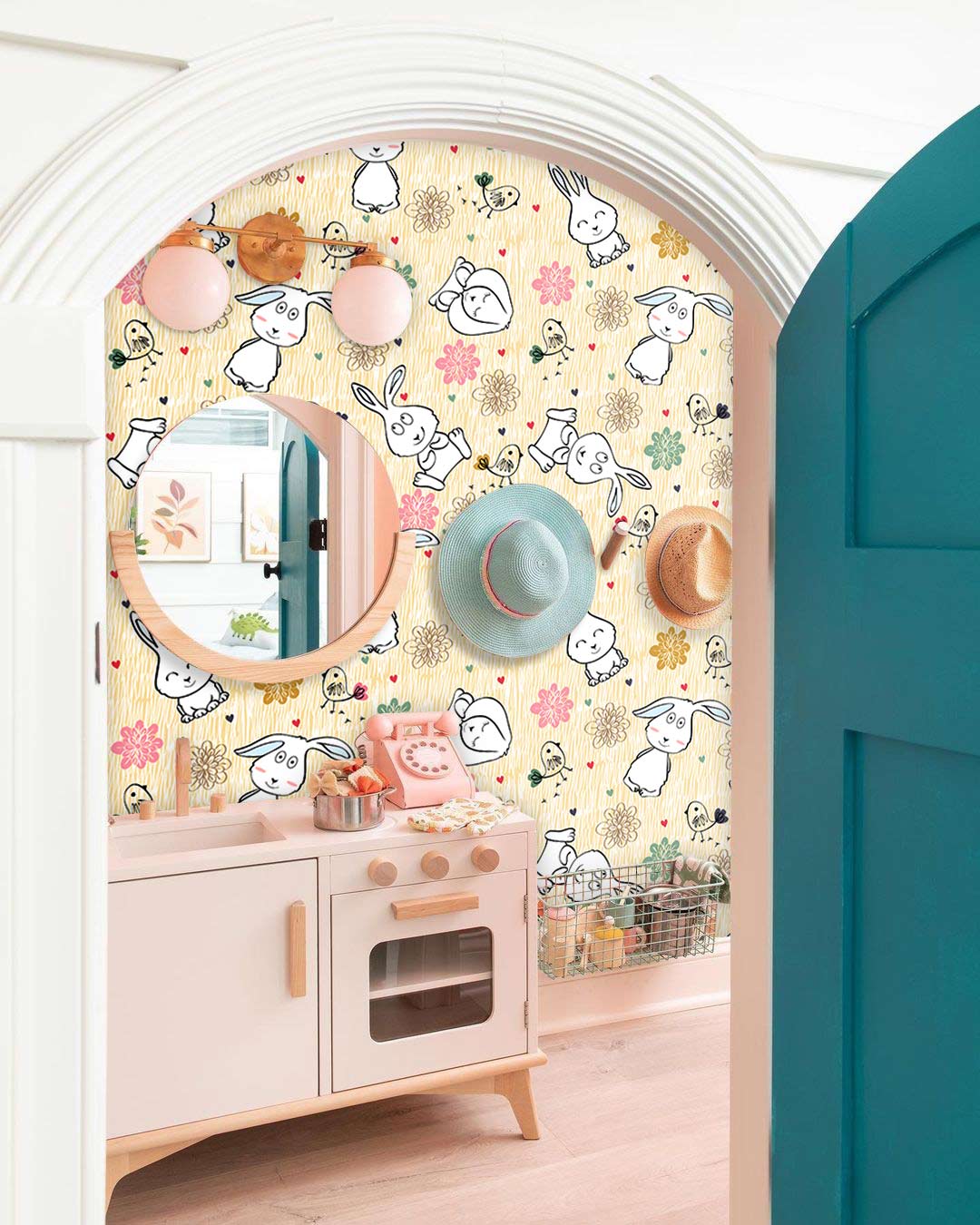 Cute Bunny Flower Animal Pattern Art Decor